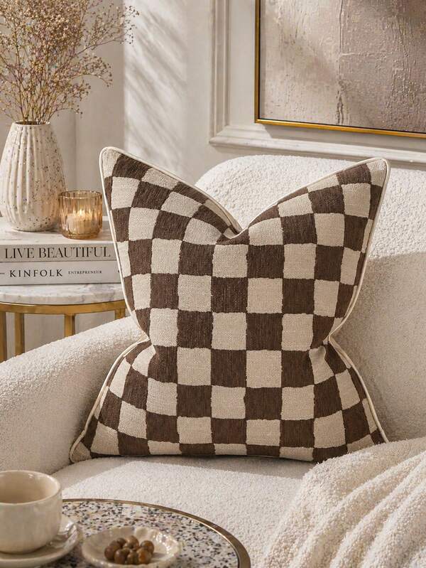 1pc Modern Minimalist Polyester Linen Textured Jacquard Cushion Cover For Sofa, Living Room, Bedroom, مخدات للكنب, مخدات, خداديه, (No Pillow Insert), Suitable For Daily Home Decor, Sofa, Bed, Bedroom, Gift, Holiday Decoration, All Seasons